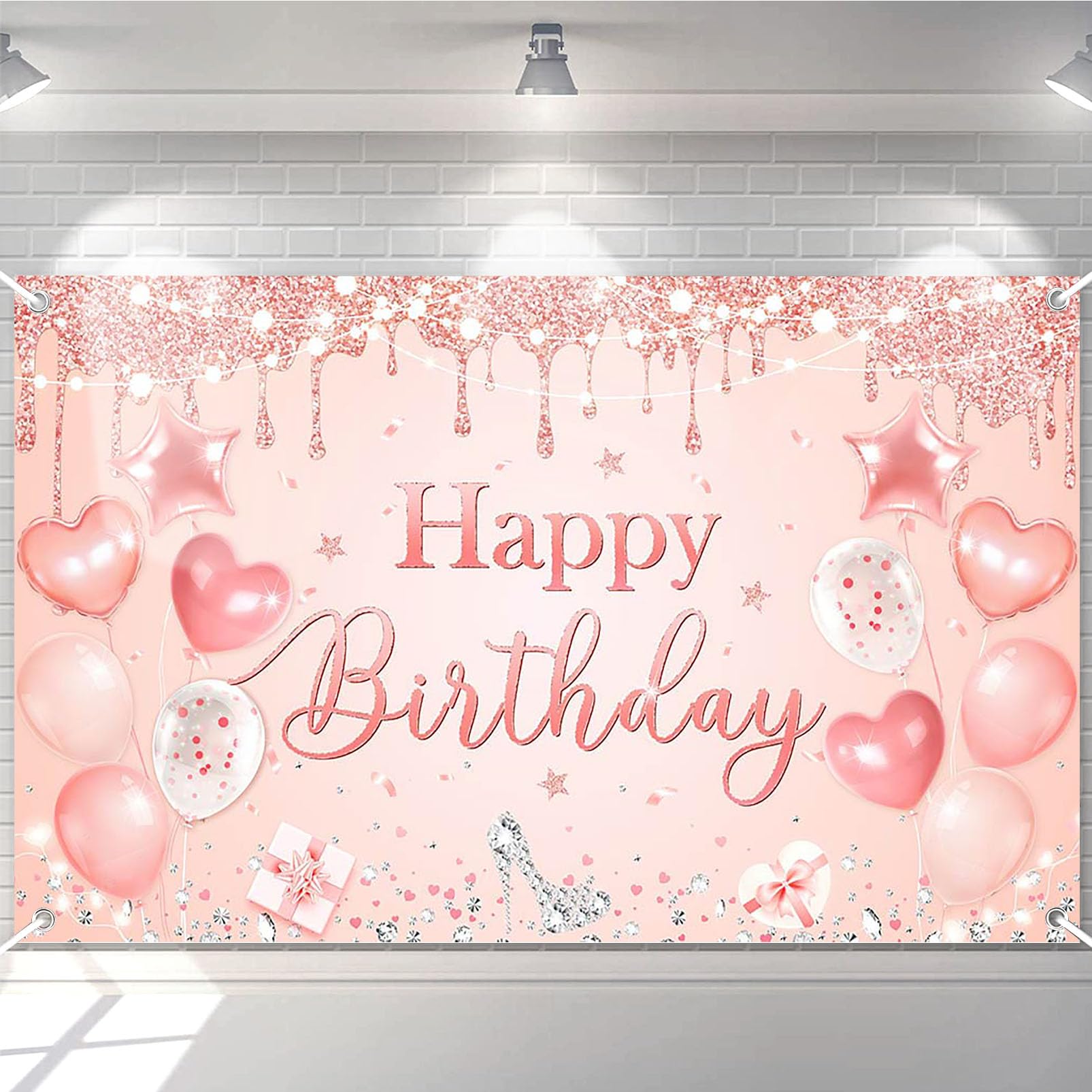 Avezano Happy Birthday Banner for Women and Girls Pink and Rose Gold Happy Birthday Party Decorations Glitter Happy Birthday Backdrop Pink Birthday Party Supplies 70.8 x 43.3 Inch
