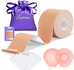 Laneso Klebe BH Push Up Brust Tape, Boobietape BH Rückenfrei Trägerloser BH, 10 Fashion Body Tape 2 Silikon Brüste Nippelpads Trägerlos für Körbchengrößen A-G Light Beige