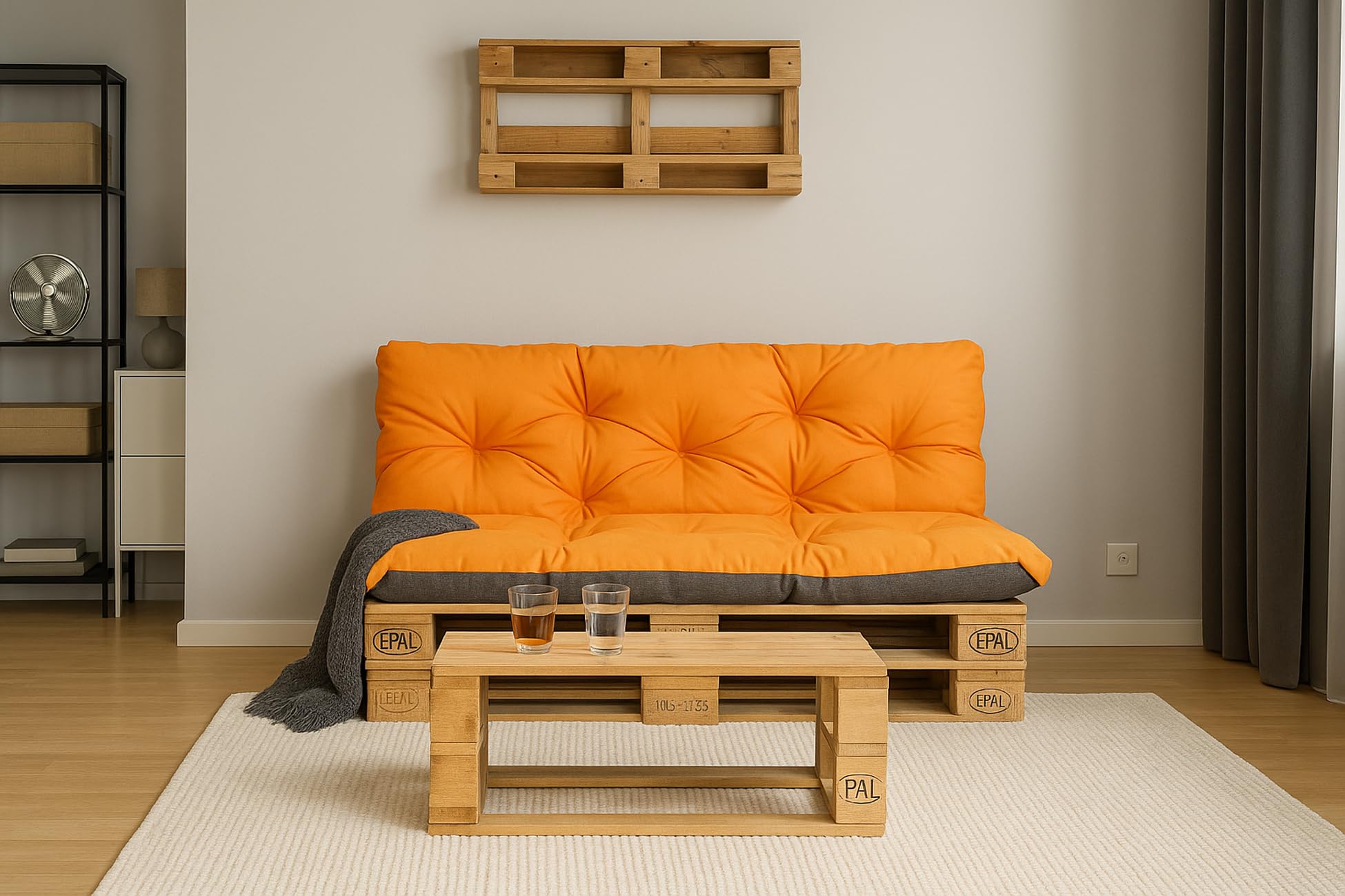 kruger Coussins Palette, Coussins pour palettes externes/Coussin Euro Palette, Coussin canapé, Coussin Salon de Jardin (Set:120x60+120x40cm, Orange)