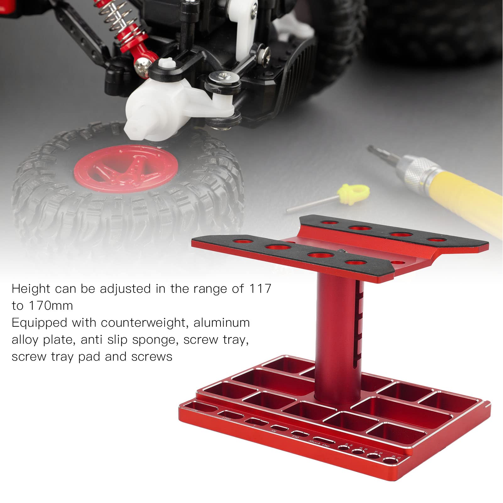 Soporte de Trabajo para Automóvil RC, Estación de Trabajo de Reparación Elevador Inferior con Cerradura Giratoria de 360 ​​​​Grados para Reparación de Vehículos RC (Rojo)