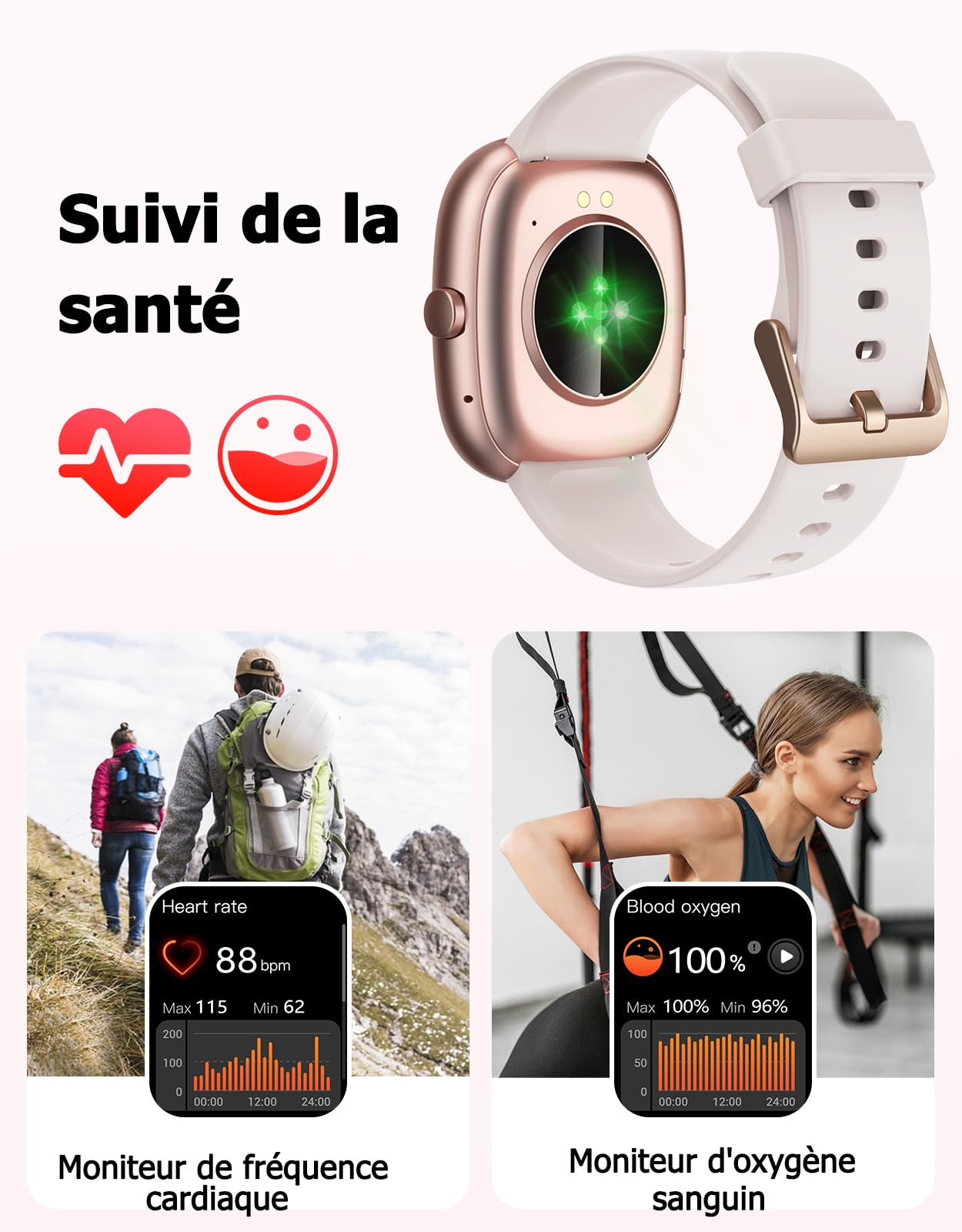 Montre Connectée Femme Etanche pour Samsung iPhone Android iOS | Smartwatch Appel Notification Podometre Cardiofréquencemètre Oxymetre 100+ Mode Sport Bluetooth 5.4 AMOLED Waterproof 5ATM