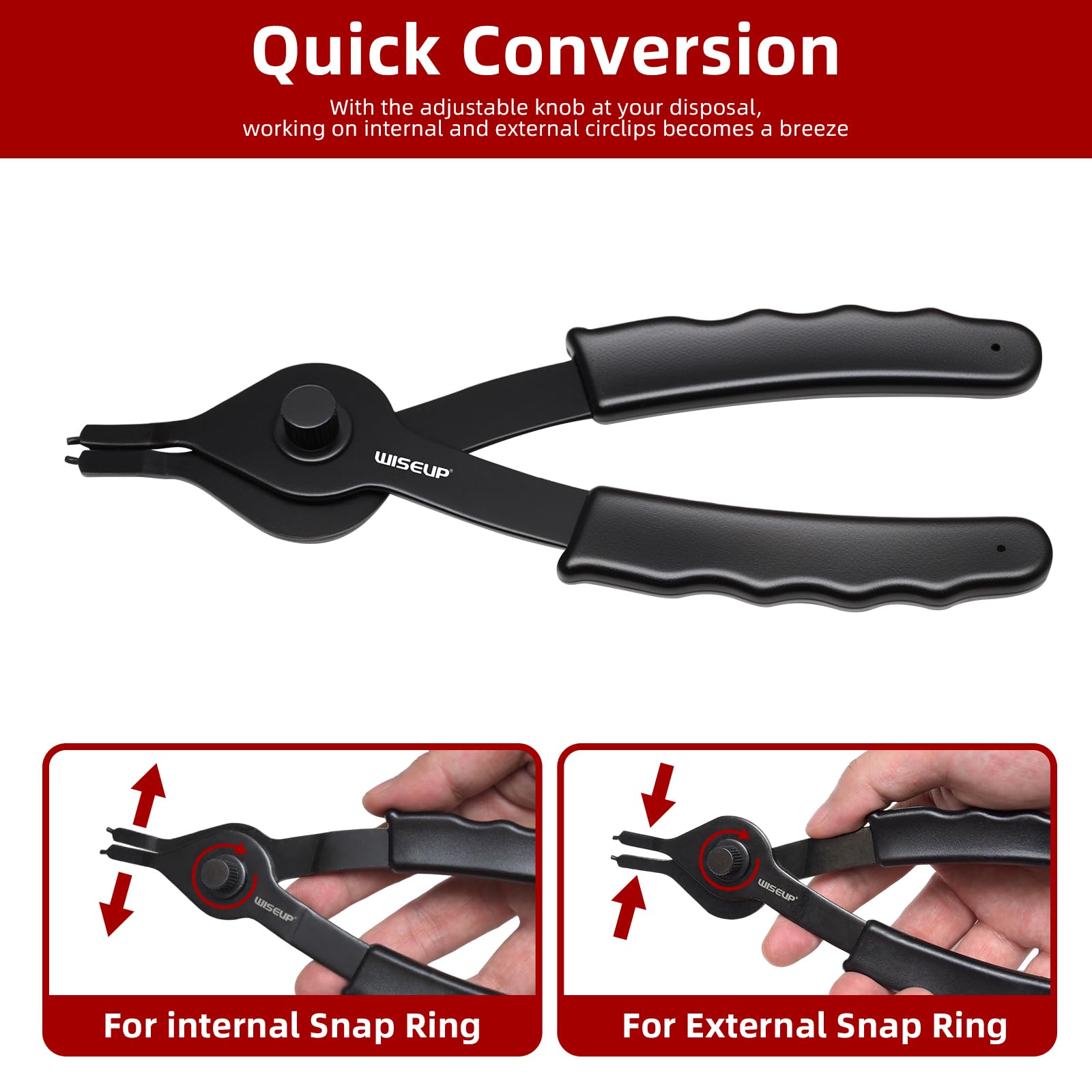 WISEUP Set di 10 pinze per anelli elastici, resistenti, kit di pinze per anelli interni/esterni, con pinze dritte piegate, punte dritte/piegate per rimozione anelli a C, con custodia