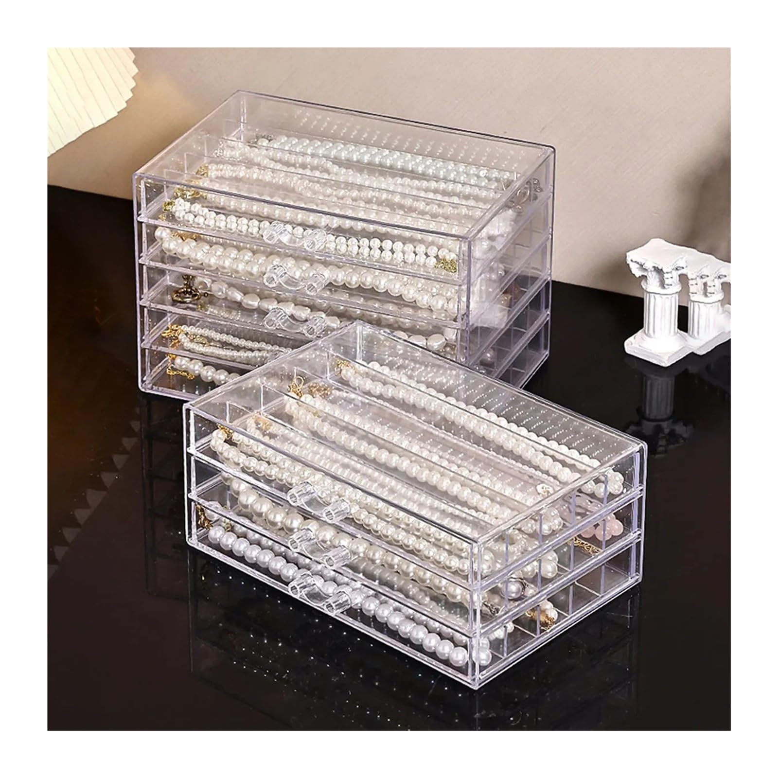 Boîte de rangement transparente for colliers, plateau à bijoux, vitrine | 1 tiroir de rangement transparent for colliers, bagues et accessoires, adapté aux femmes.(5 layers - 25 grids)