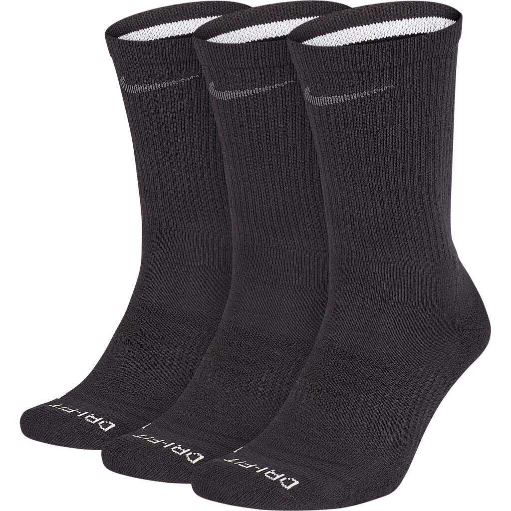 Men`s Pro Everyday Max Cushioned Training Crew Socks 3 Pairs (Black(SK0121-010)/Wolf Grey, X-Large)