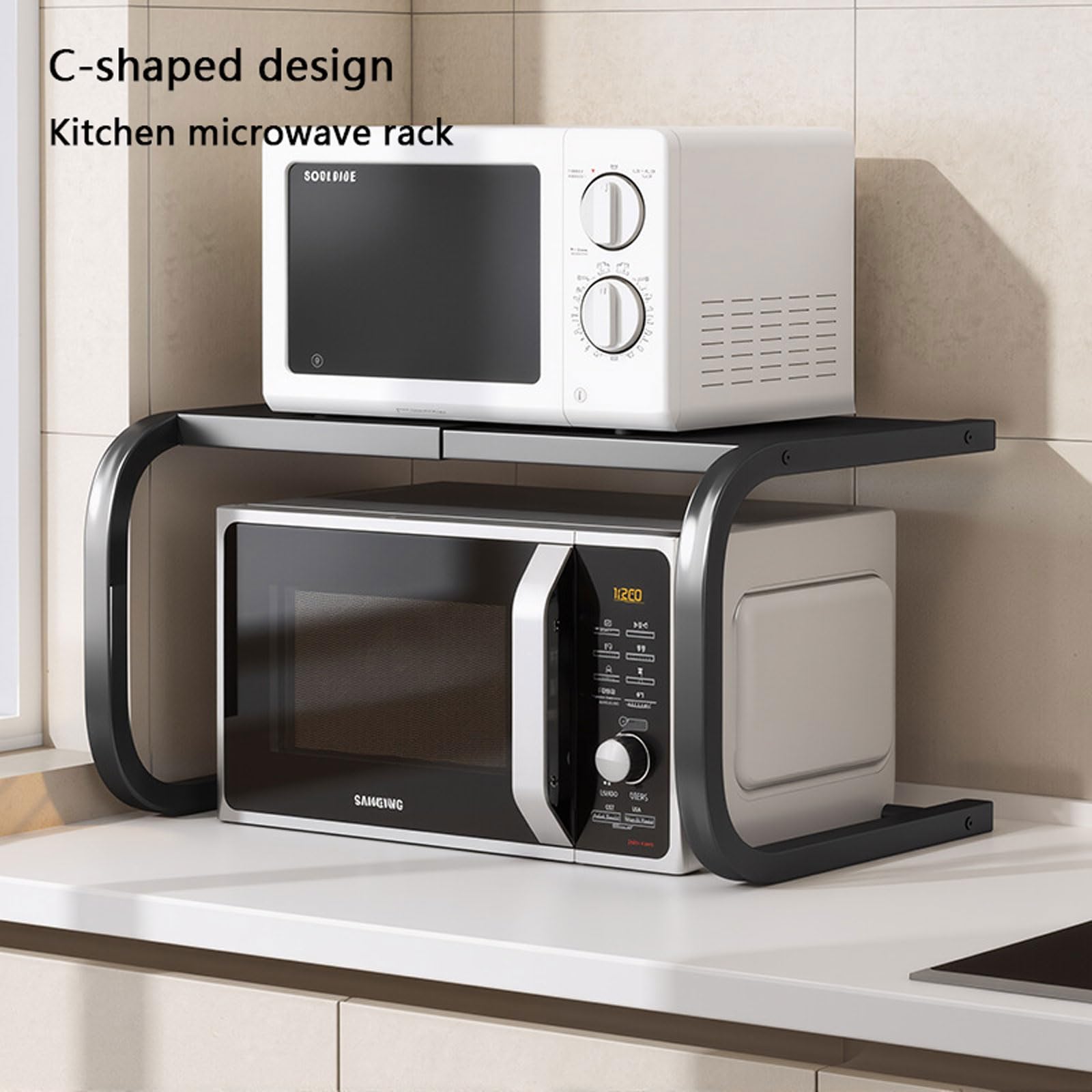 2-stöckiges Mikrowellen-Regal – Küchenregal aus Metall,freistehender Toaster-Organizer,Arbeitsplatten-Druckerständer und Bäckerregal,Arbeitsplatte Küche Regal Küche