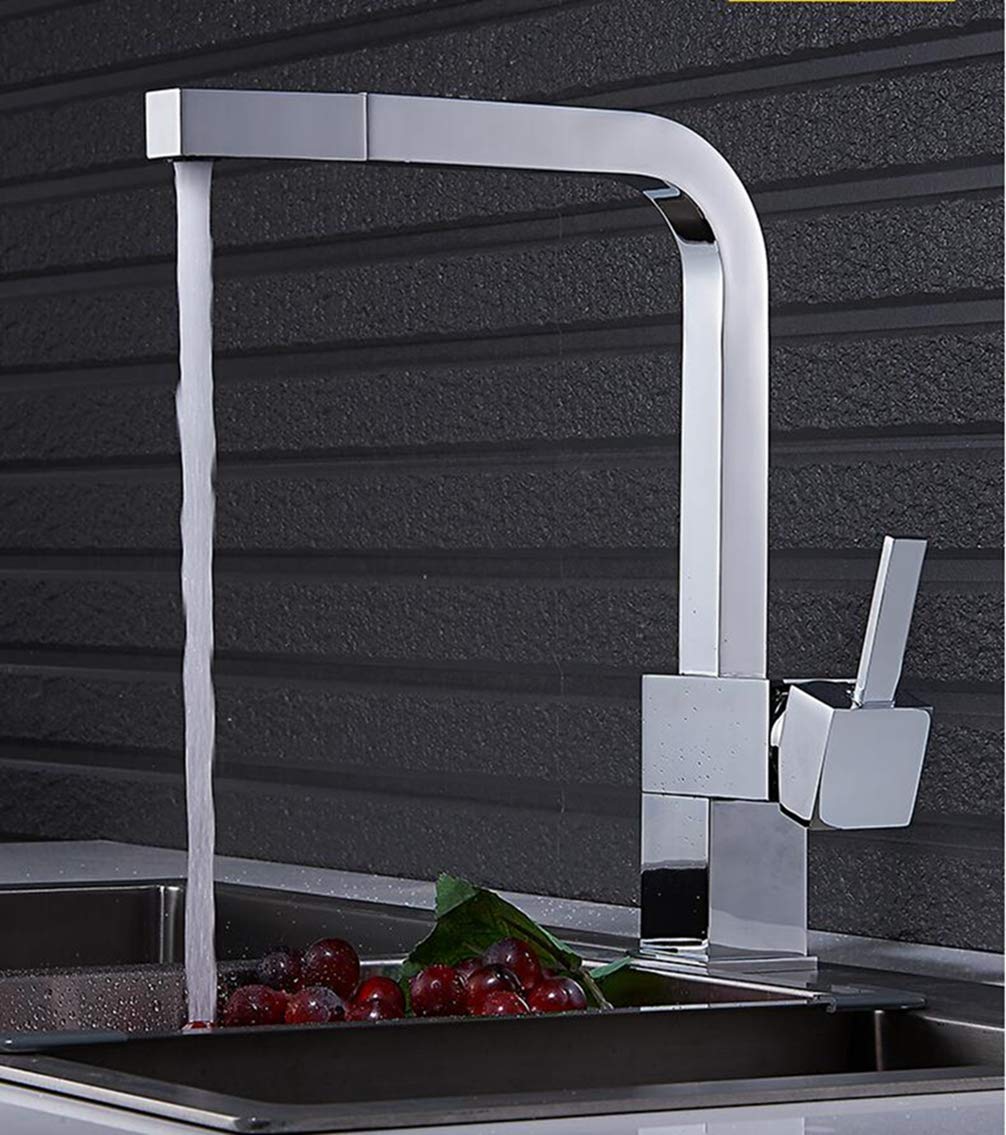 Pull Out Kitchen Faucet Chrome Sink Mixer Tap 360 Degree Rotation Squre Taps