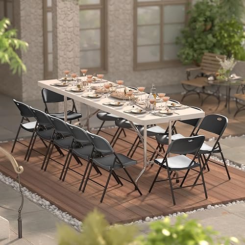 Miniatura 8 de Nazhura Silla plegable de plástico resistente con límite de peso 350 con marco de acero reforzado para interiores y exteriores, boda, fiesta,