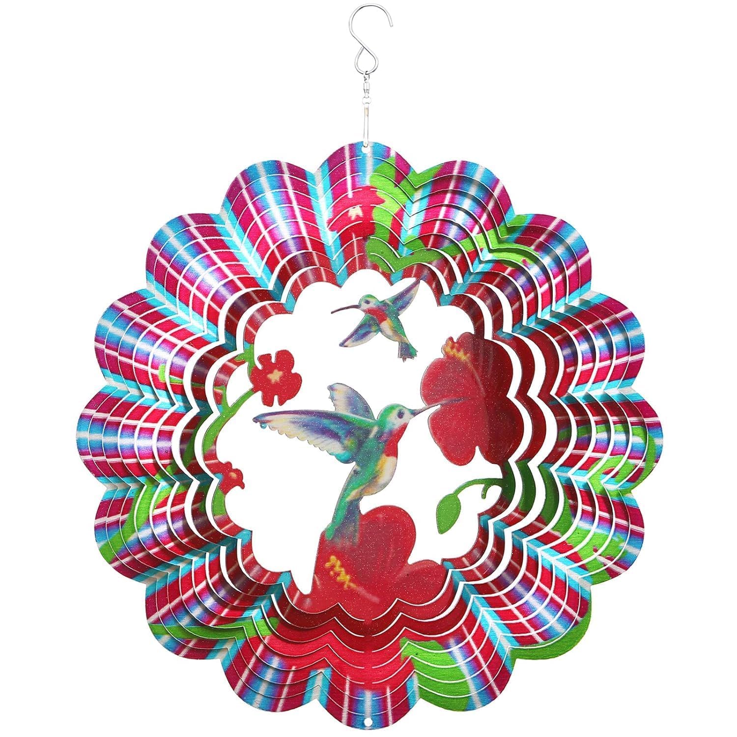 YORWAN Stainless Steel Hanging Ornaments Wind Spinners, 3D Laser Cut Metal Sculptures Pattern for Decorations, Unique and Elegant Humming Bird Spinner Wind Chime with 3D Effect-image-17