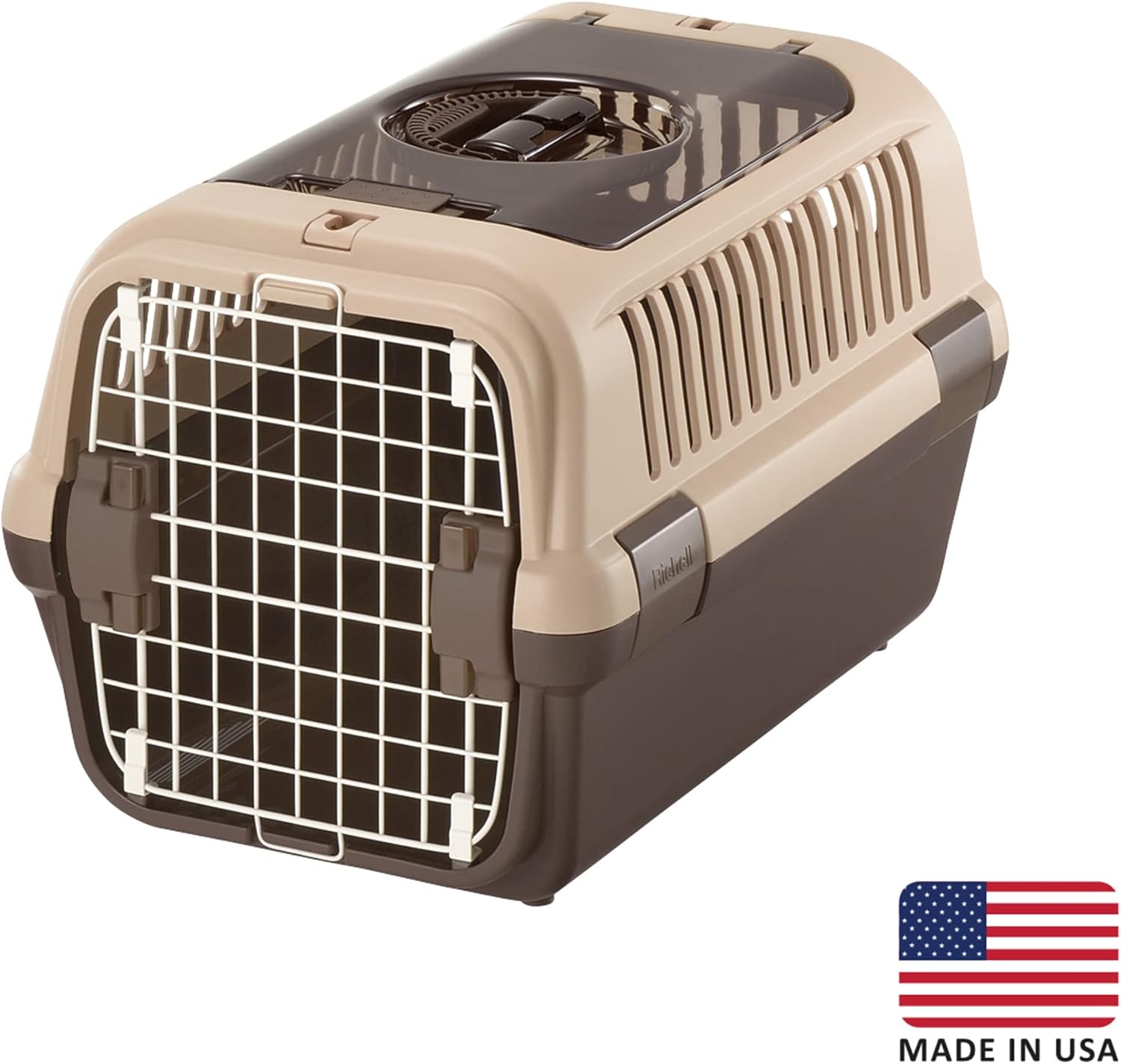 Richell Double Door Pet Carrier Medium, Travel Carrier for Small Dog and cat, up to 17.6 lbs., Soft Tan/Brown (80022)
