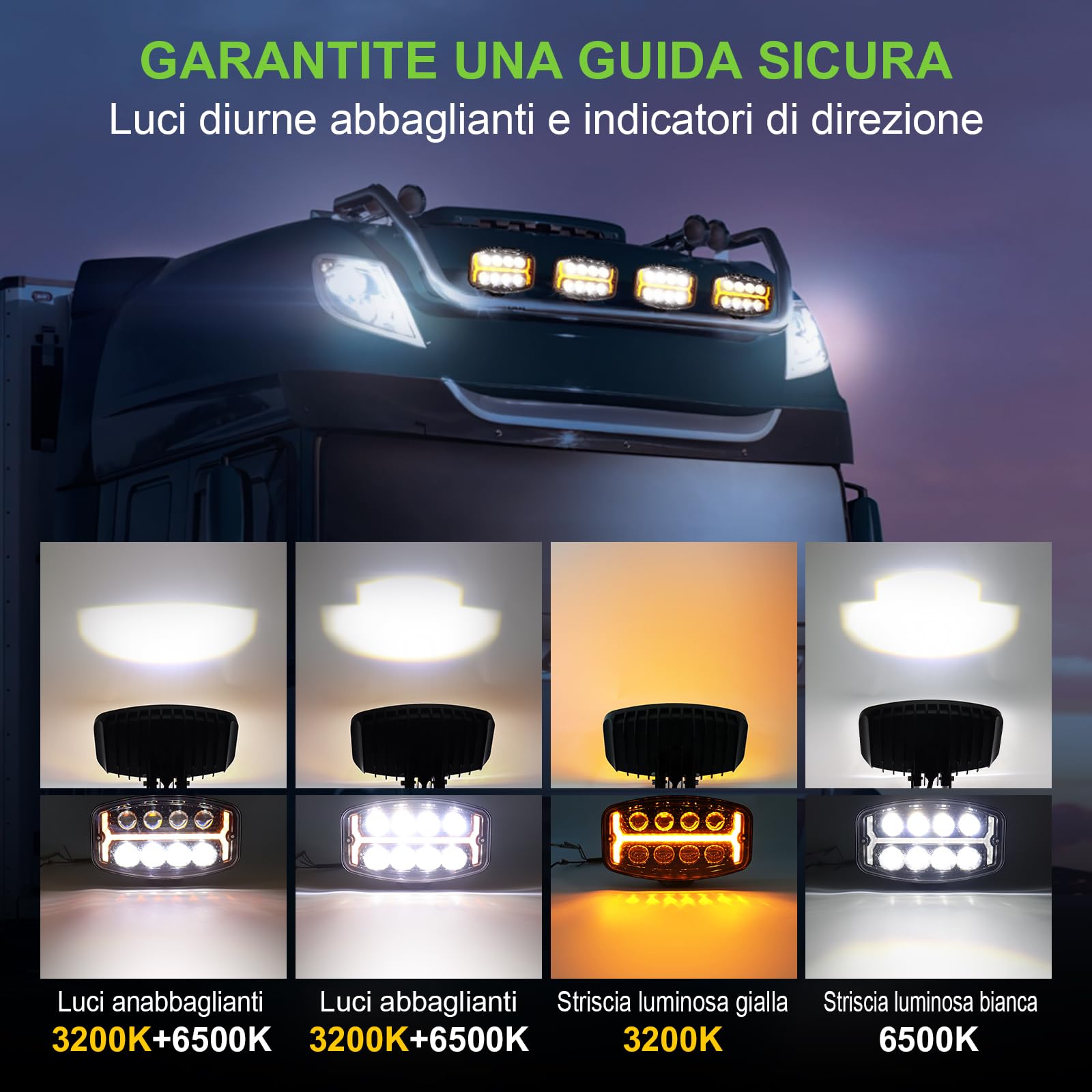 126W Faro da Lavoro LED con DC12-48V Luce di Posizione Giallo 3200K e Bianco 6500K, IP68 Faro LED per Camion Trattori e Fuoristrada