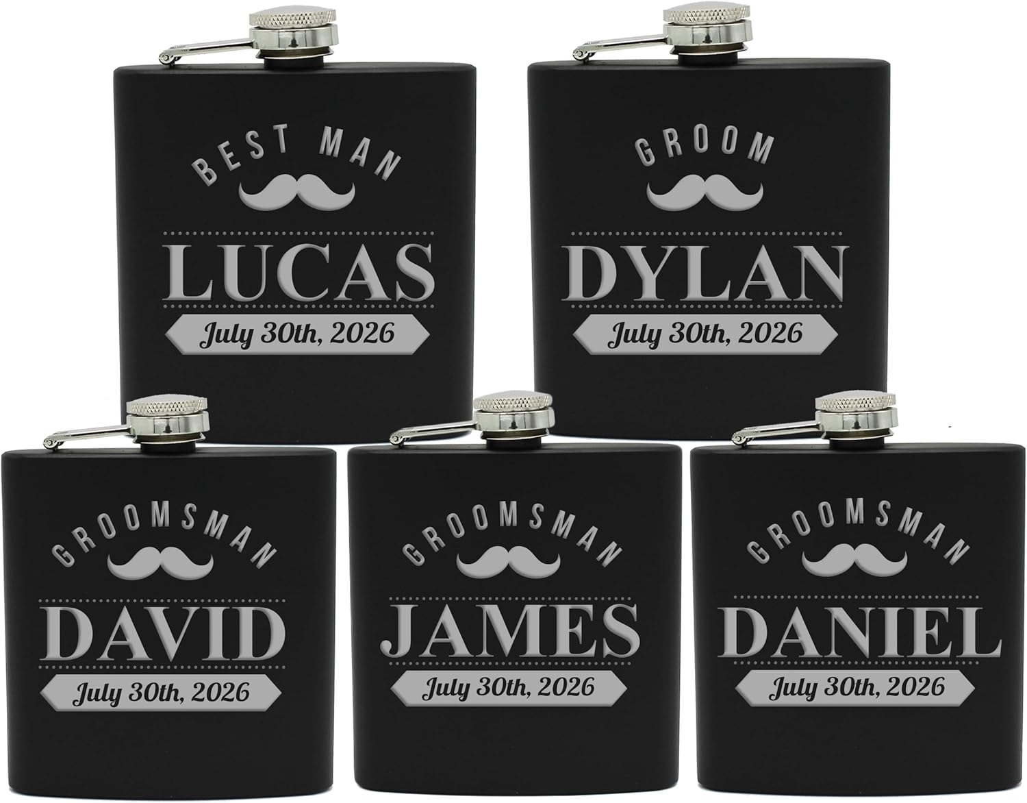 My Personal Memories Custom Engraved and Personalized Black Flask Sets for Groomsmen Best Man - Whiskers Style (5)