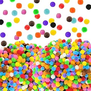 Kids B Crafty - 500, Pom Pom, Crafts Small Mini Poms for Crafts - Pom Poms, Coloured Assorted Multi Colours 8mm - Easter Craft - Christmas Craft - Pompom - Pompoms for Crafting - Mini Pom Poms