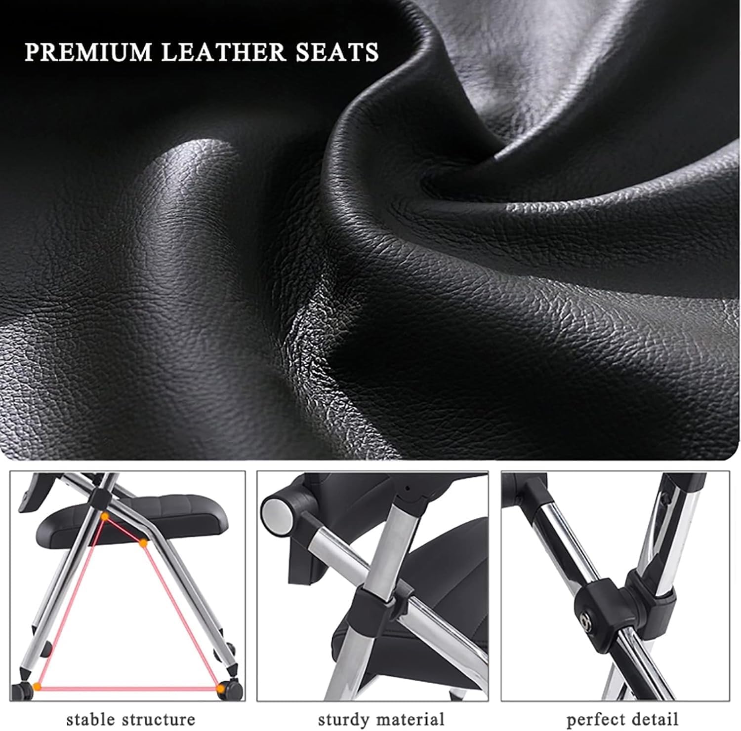 Ergonomic Black Folding Office Chair with Wheels Leather Padded Seat and Arms Foldable &