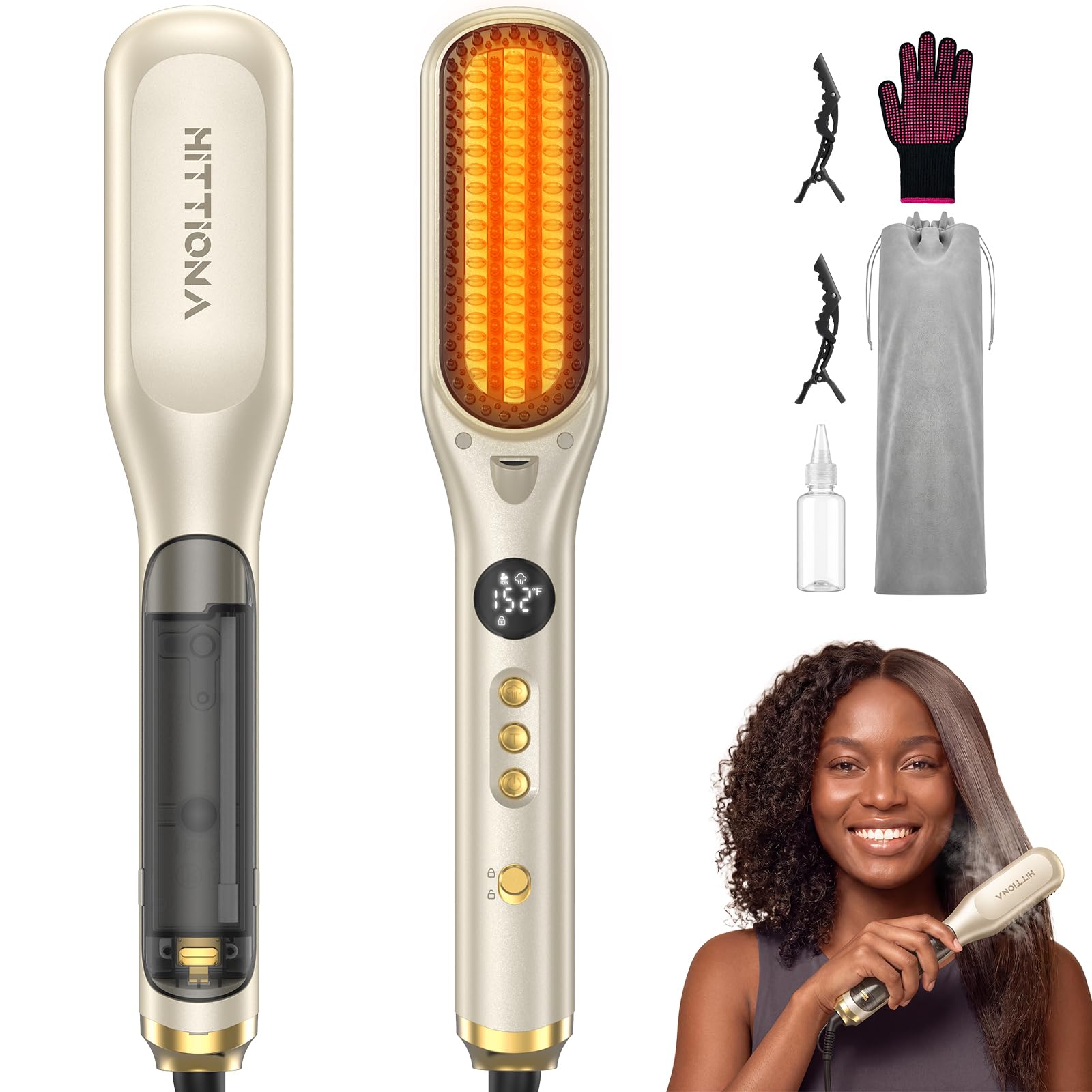 HITTIONA Steam Hair Straightener Brush for Women