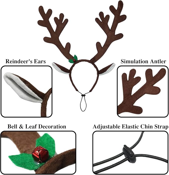 Rypet 2 PCS Diadema de Antenas de Reno Navideña para Perros Medianos y Grandes miniatura 5