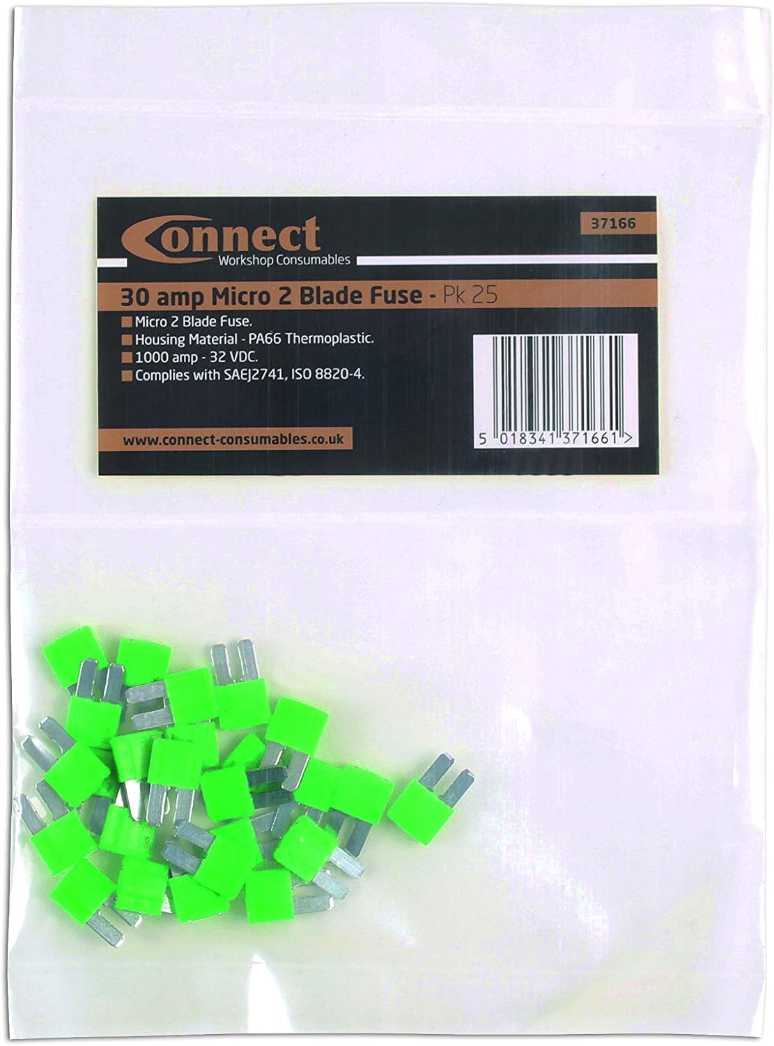 Connect Workshop Consumables 37166 30amp Micro 2 Blade Fuse Pk 25
