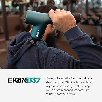 Ekrin Athletics B37v2 Massage Gun - Deep Tissue Massage with High-Powered Brushless Motor - Ergonomic Back Massager for Pain Relief - 5 Speeds, 4 Attachments - Ultra Quiet Hand-Held Massager