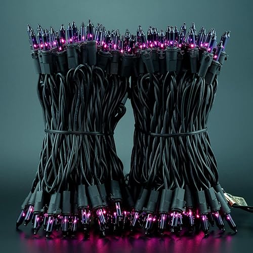 Miniatura 9 de YULETIME Luces de Halloween moradas con cable negro, 66 pies, 200 luces de Navidad con certificación UL, paquete de 2 juegos de 33 pies, 100 luces