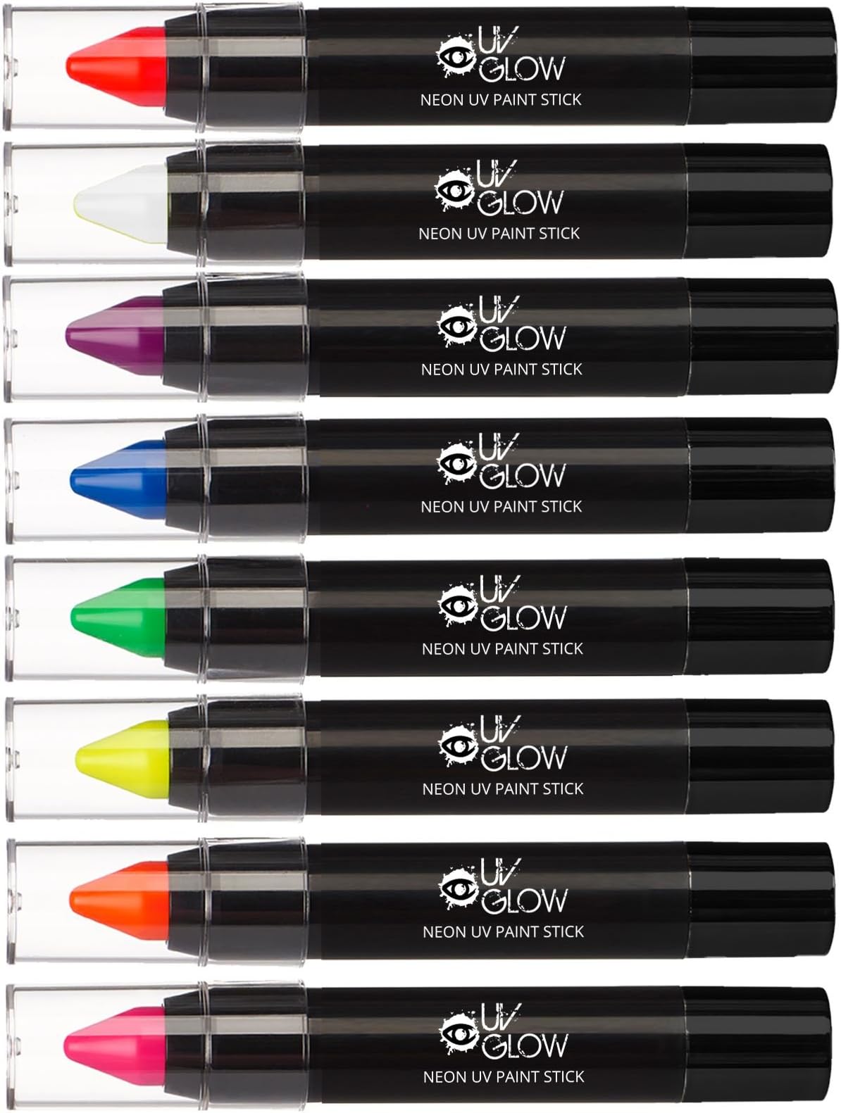 Neon UV Paint Stick/Face & Body Crayon - Genuine and original UV Glow product - glows brightly under Blacklights! (Set of 8)