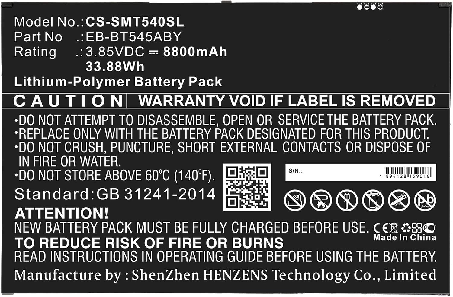 8800mAh Tablet Replacement Battery for SM-T540,SM-T545,SM-T547,SM-T630,SM-T630B,SM-T630N,SM-T630U,Tab Active Pro,Tab Active Pro 10.1