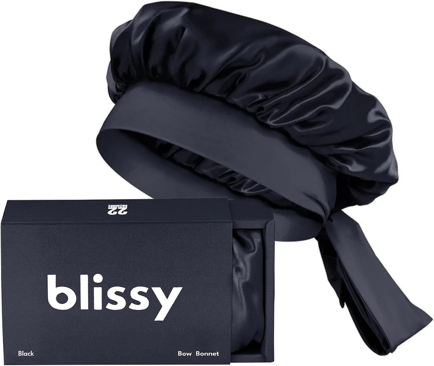 BLISSY 100% Mulberry Silk Bonnet for Sleeping Women, 22 Momme Adjustable Bow-Tie Hair Bonnet for Curly & Long Hair
