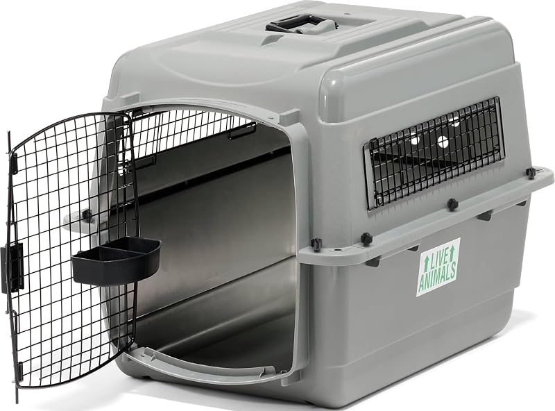 Sky Kennel para viajes aéreos, jaula para perros de 28 pulgadas para mascotas de 15 a 30 libras | Perrera resistente que cumple con la norma IATA, fabricada en EE. UU., incluye elementos esenciales listos para volar