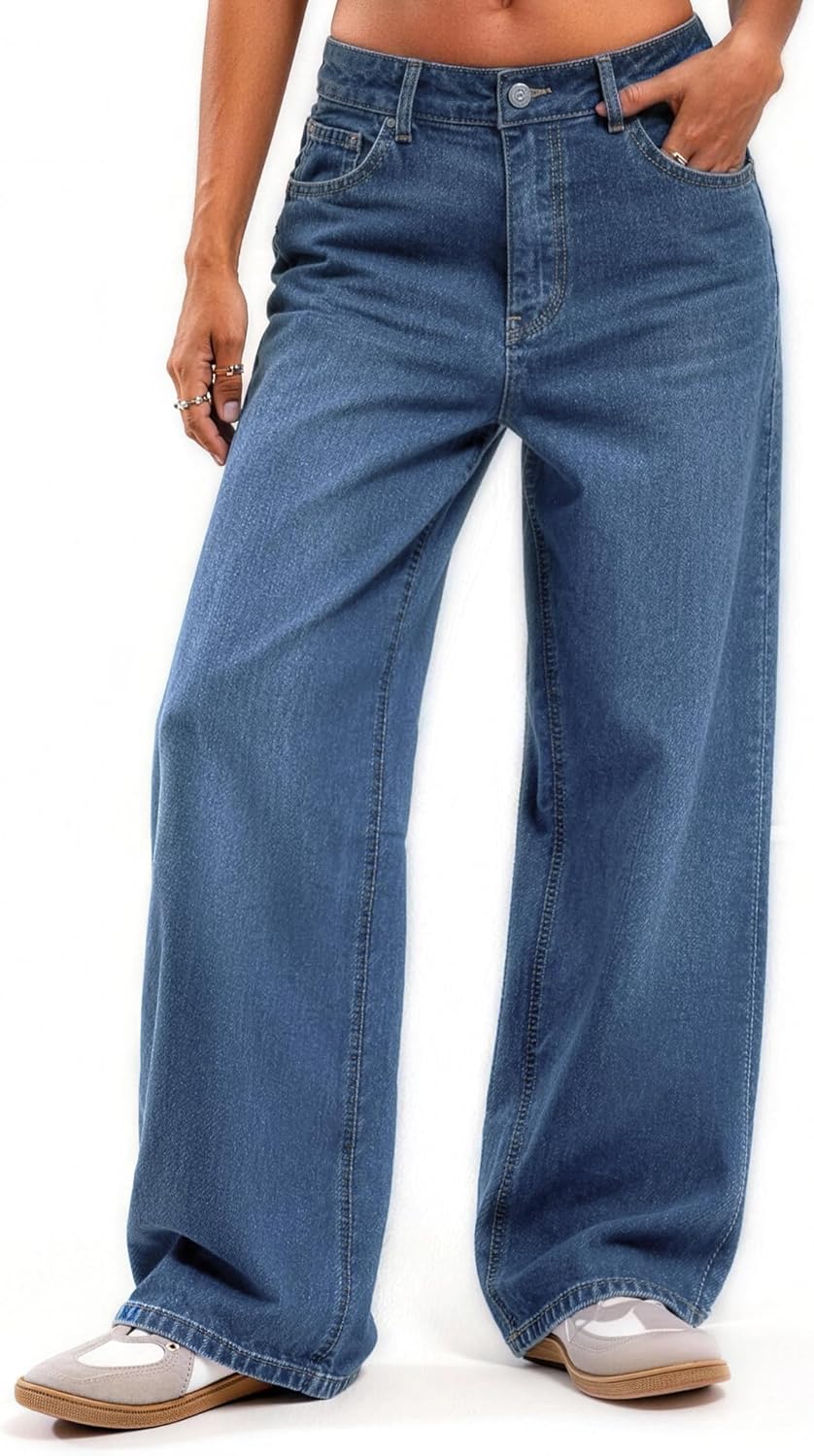 Low Rise Baggy Jeans for Women Trendy Wide Leg Loose Fit Denim Pants Y2K Stretchy Jeans