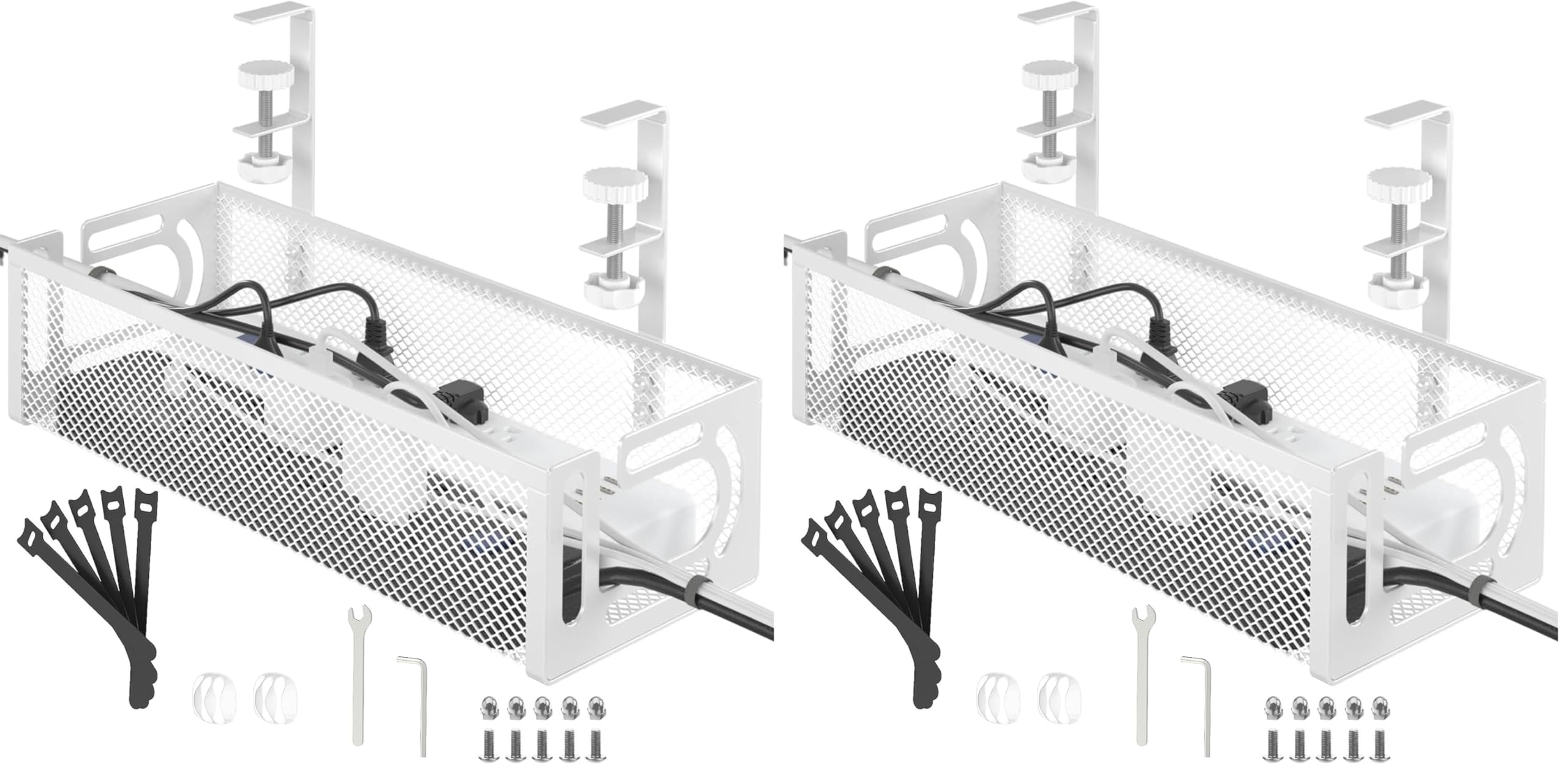 Kabelmanagement Unter dem Schreibtisch – Ohne Bohren, Erweiterbar, Kabelkanal Organizer für Schreibtisch, Tisch Kabelhalter, Flexibel, Aus hochwertigem Stahl, Weiß (Packung mit 2)