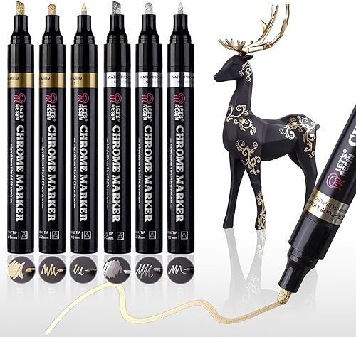 LET'S RESIN 6 marcadores cromados de espejo, 3 tamaños disponibles metálicos permanentes (fino, cincel, redondo) con barril grande, marcador