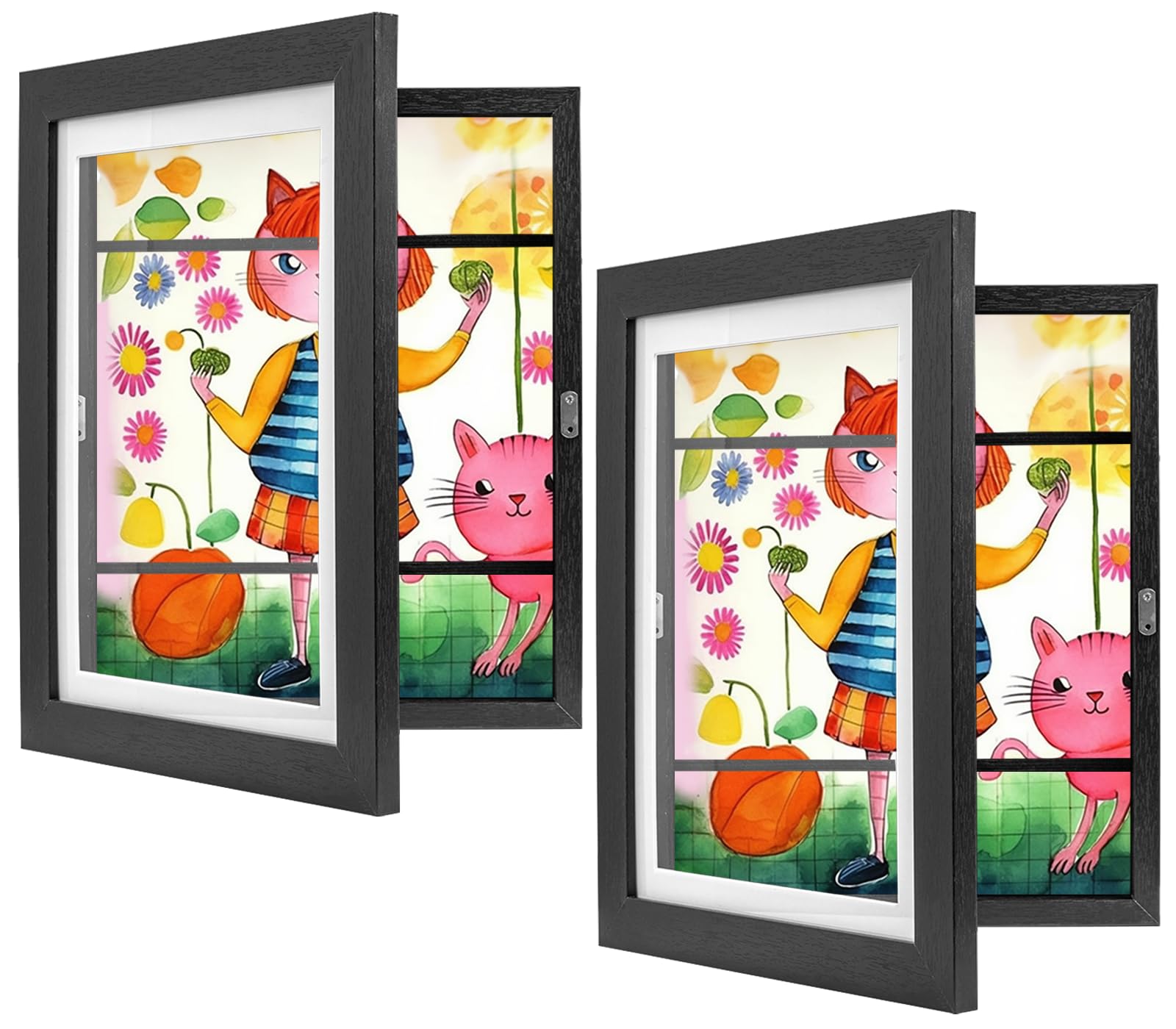 2-Pack Kids Artwork Frames Changeable, 8.5x11 Kids Art Frames in Balck, Front Opening with Acrylic Sheet, Great for Children Art Projects, Art Display Storage, Holds 50 PCS Pictures