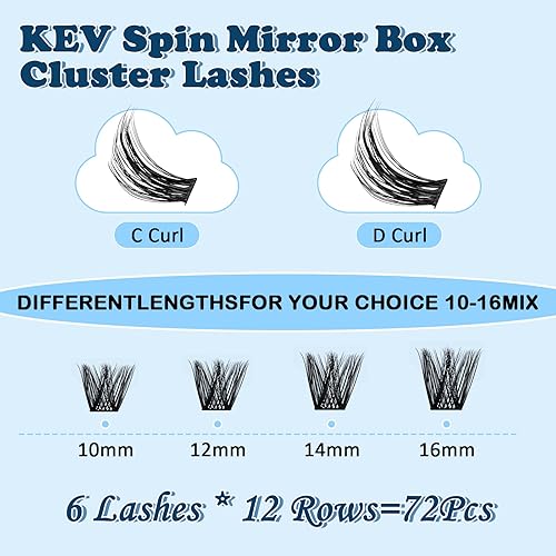 Miniatura 4 de KevKev 72 racimos de pestañas en racimo especiales para espejo giratorio, extensiones de pestañas suaves y cómodas, pestañas de banda fina con