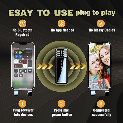 Miniatura 6 de Auvoda Micrófono Lavalier inalámbrico para iPhone iPad, paquete de 2 micrófonos inalámbricos de solapa con funda de carga de 600 mAh, micrófono