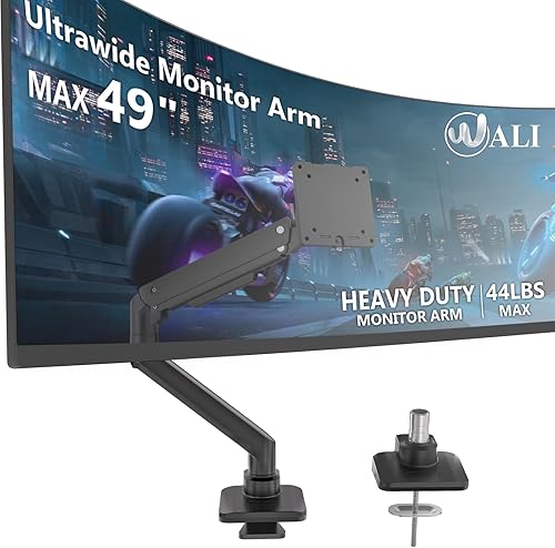 WALI Brazo de monitor ultraancho para pantallas curvadas de 17 a 49 pulgadas, soporta 44 libras, soporte de escritorio para Samsung Odyssey G9, 75 x