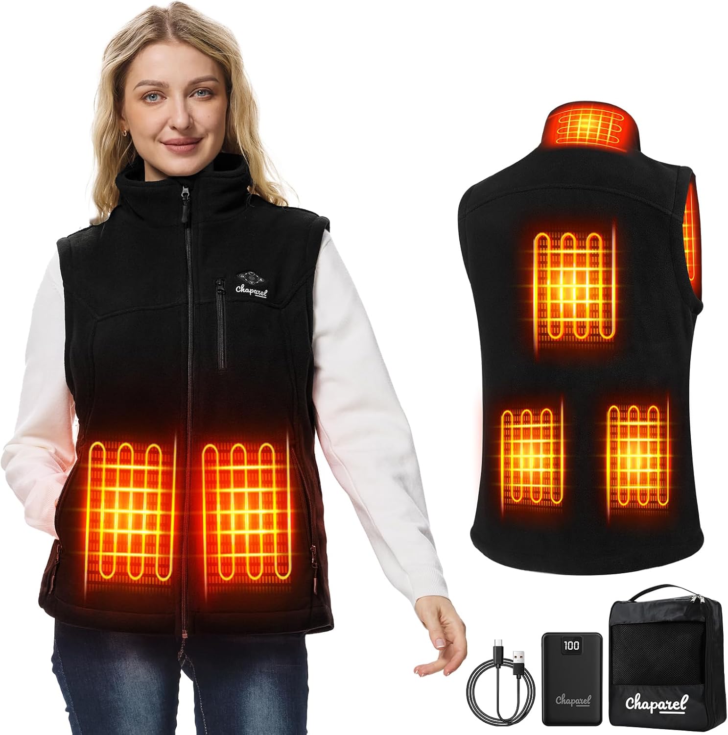 Heated Vest for Women with Battery Pack Included, 16000mAh 7.4V Rechargeable Heating Fleece Vest Jacket
