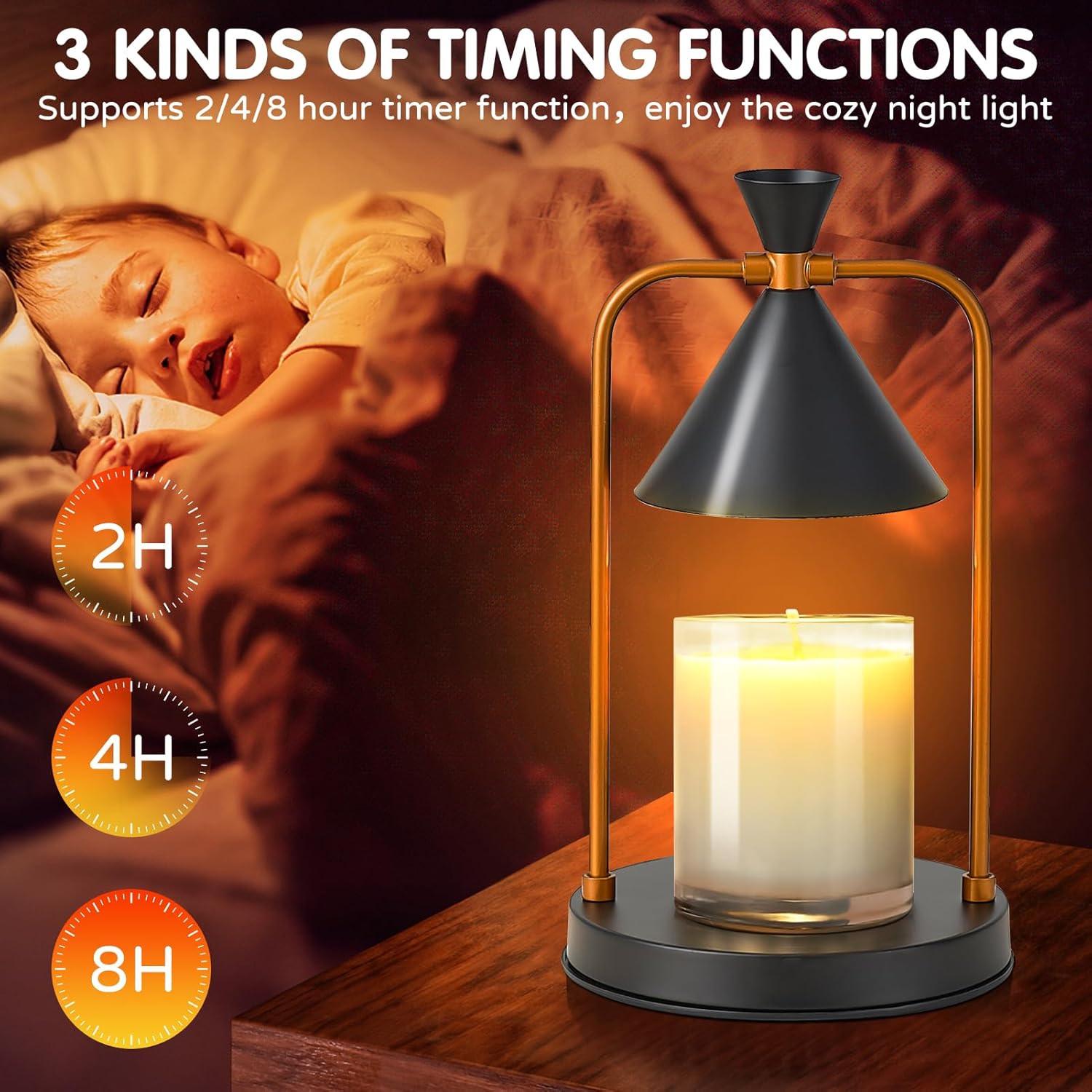 Candle Lamp Warmer with Timer Home Decor Dimmable Wax Melt Warmer Electric Candle Light for Jar Candles Gifts for Mom Room Decor Lamp for Christmas,Birthday,Valentine's Day,Housewarming(Black)
