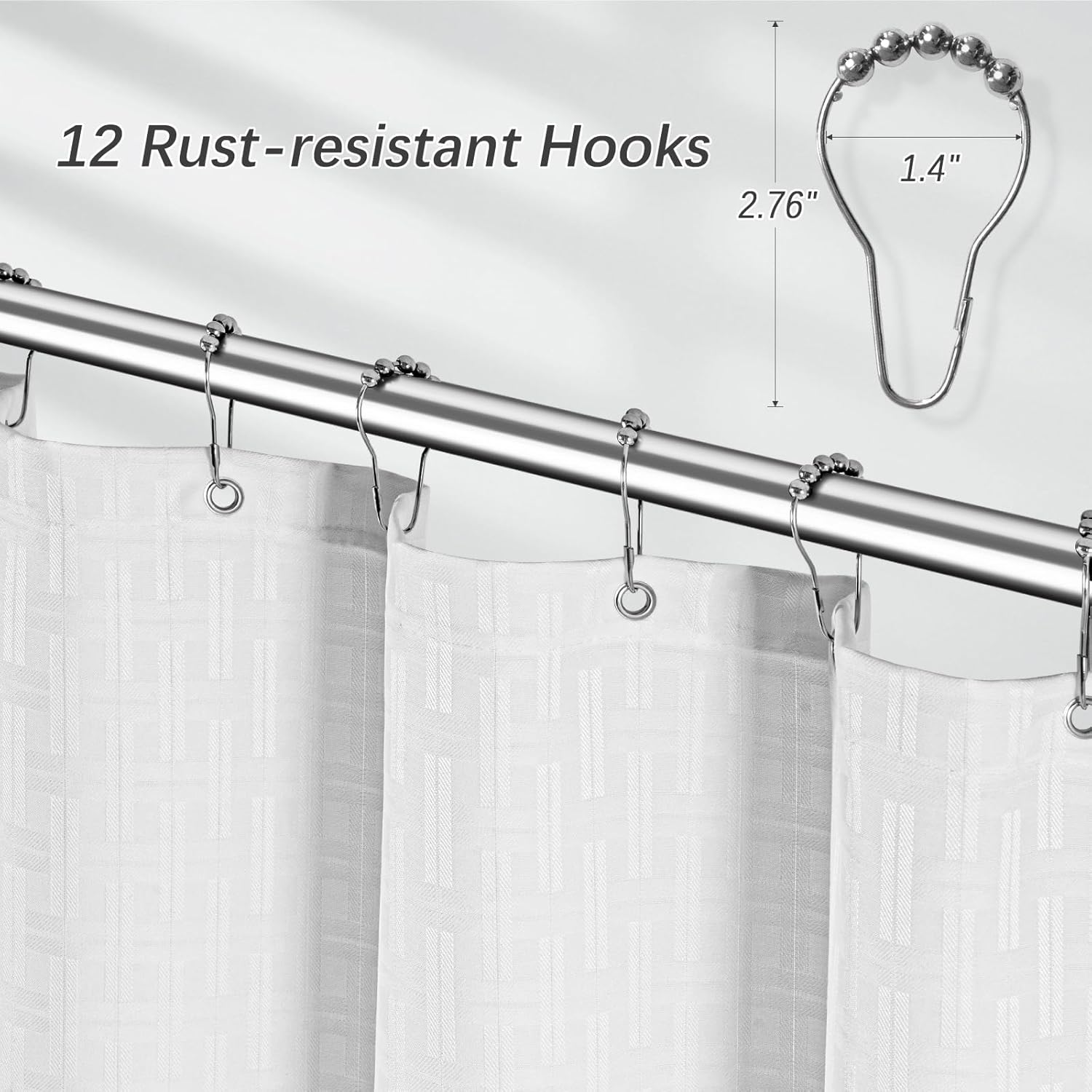 PANGSINNE White Shower Curtain 230GSM Weighted Water Repellent Shower Curtain Heavy Duty Fabric, Machine Washable Hotel Quality Bathroom Shower Curtain Set with 12 Metal Hooks, 72Wx72H