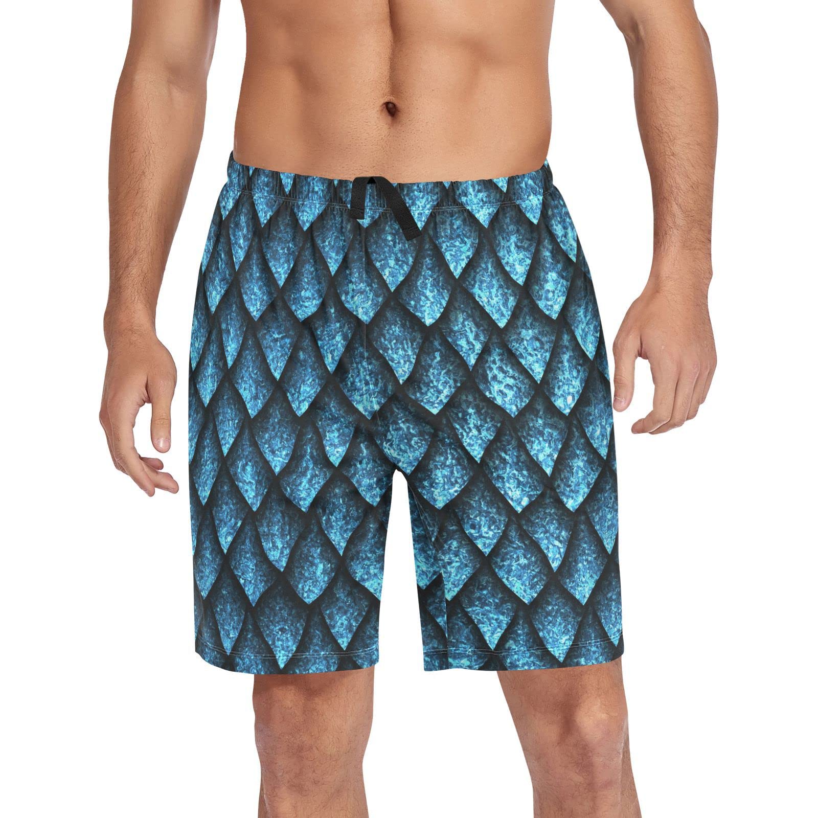 Pajama Shorts for Men Blue Dragon Scales Skin Men's Pajama Bottoms Mens Lounge Sleep Shorts Drawstring Pockets XL