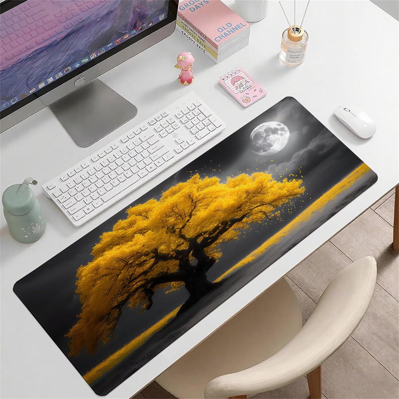 Żółta podkładka pod mysz XXL 1600 x 800 x 3 mm uchwyt na biurko akcesoria antypoślizgowa gumowa podstawa i zszyte krawędzie podkładka pod mysz dla graczy do dekoracji biura dekoracyjnego, prezenty dla