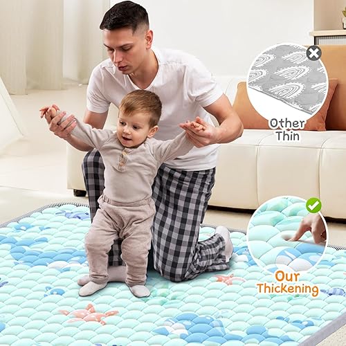 Miniatura 4 de Tapete de juego para bebé de 79 x 71 pulgadas, tapete de juego acolchado para bebé más grueso y suave para corralito  Alfombra de juego extra grande