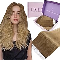 Vista 10 de Fshine Extensiones de cabello humano con cinta, 12 pulgadas, 1.06 oz, balayage, castaño a rubio platino, 20 unidades, cabello Remy lacio invisible