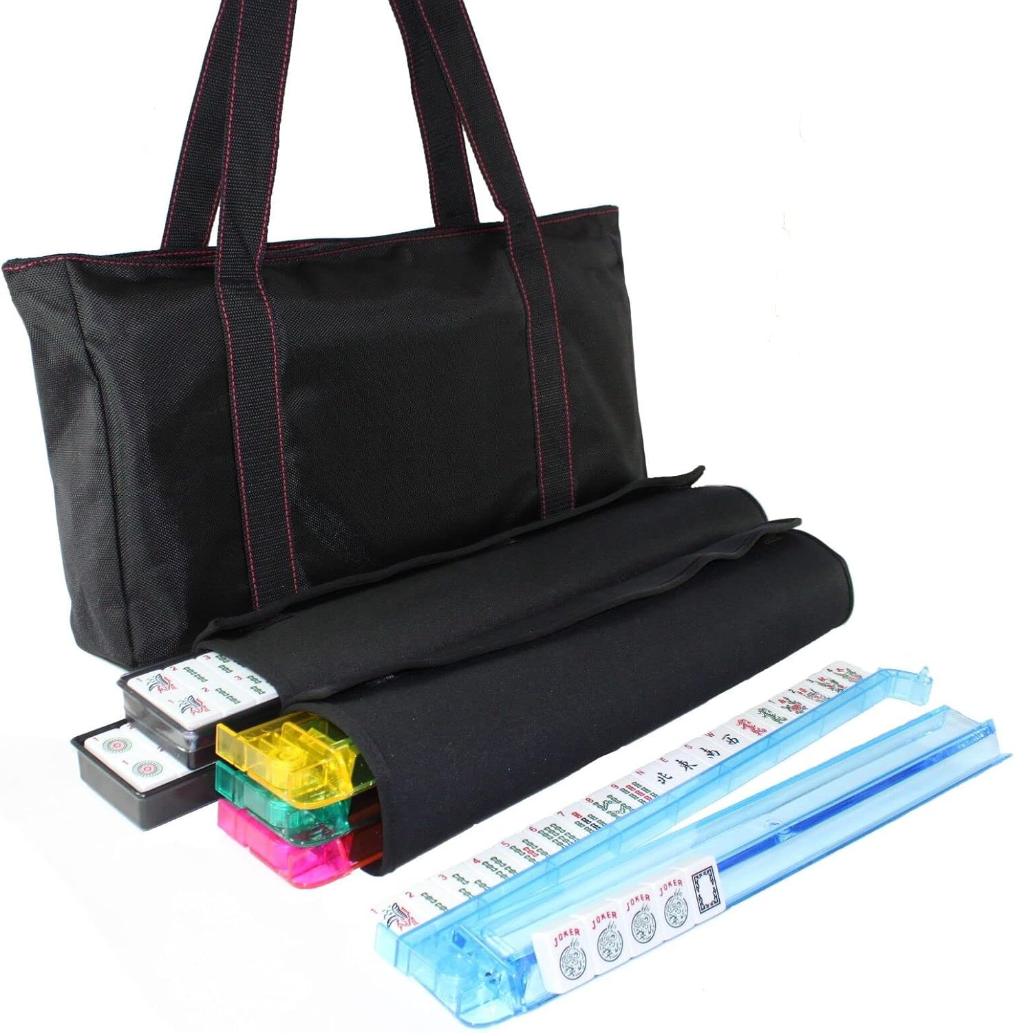 American Mahjong Set Waterproof Black Nylon Bag 4 Color Pushers/Racks Western Mahjongg Travel Set