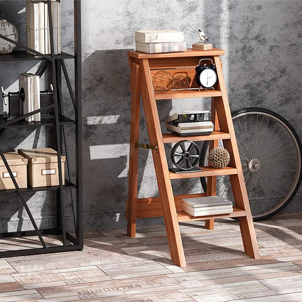 Wooden Folding Ladder Stool,5-Step,Portable Stepladder/Stair Chair Multifunctional Climbing Stool Ladder Shelf for Kitchen Office (Wood)