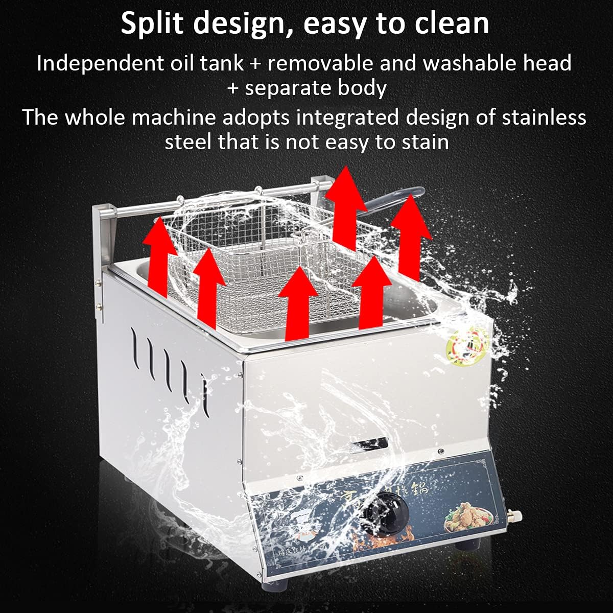 Commercial Gas Fryer Countertop Basket Stainless Steel Deep Fat Fryer Restaurant Home Fries Chip with Basket and Lid Deep Fat Fryer for Chips Donuts Fish Easy Clean