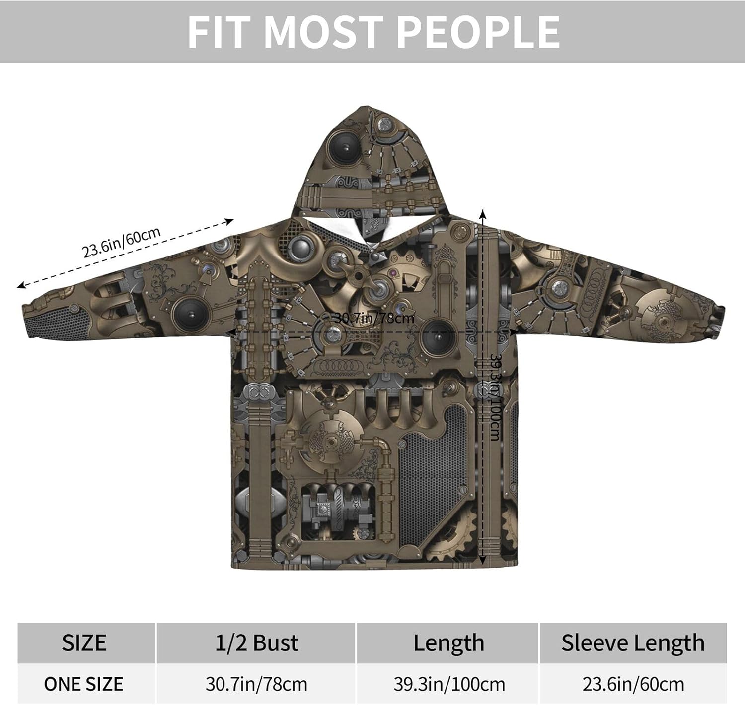 Steampunk Mechanical Gears Print Blanket Hoodie Fleece Sweatshirt Blanket With Sleeves And Pockets