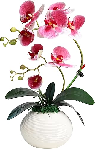 Modernas orquídeas artificiales rosas de 17 pulgadas en jarrón, plantas falsas, arreglos florales, centros de mesa para comedor, hogar, oficina,