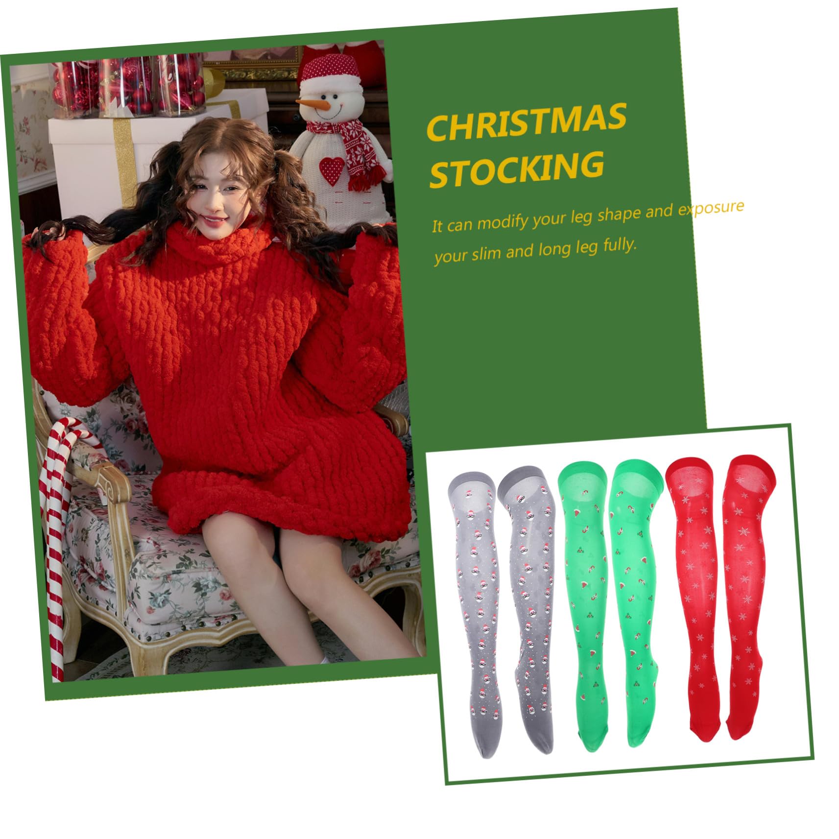 3pares Medias Navideñas De Seda Largas y Duraderas Calcetines Altos Para Mujer Medias Bonitas Diseño De Navidad Para Fiestas De Fin De Año