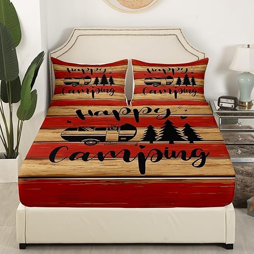 Vista 84 de Juego de sábanas para cámper tamaño matrimonial para niños y niñas, sábanas de madera para adolescentes de Happy Camping Farm, accesorios de Multi 04
