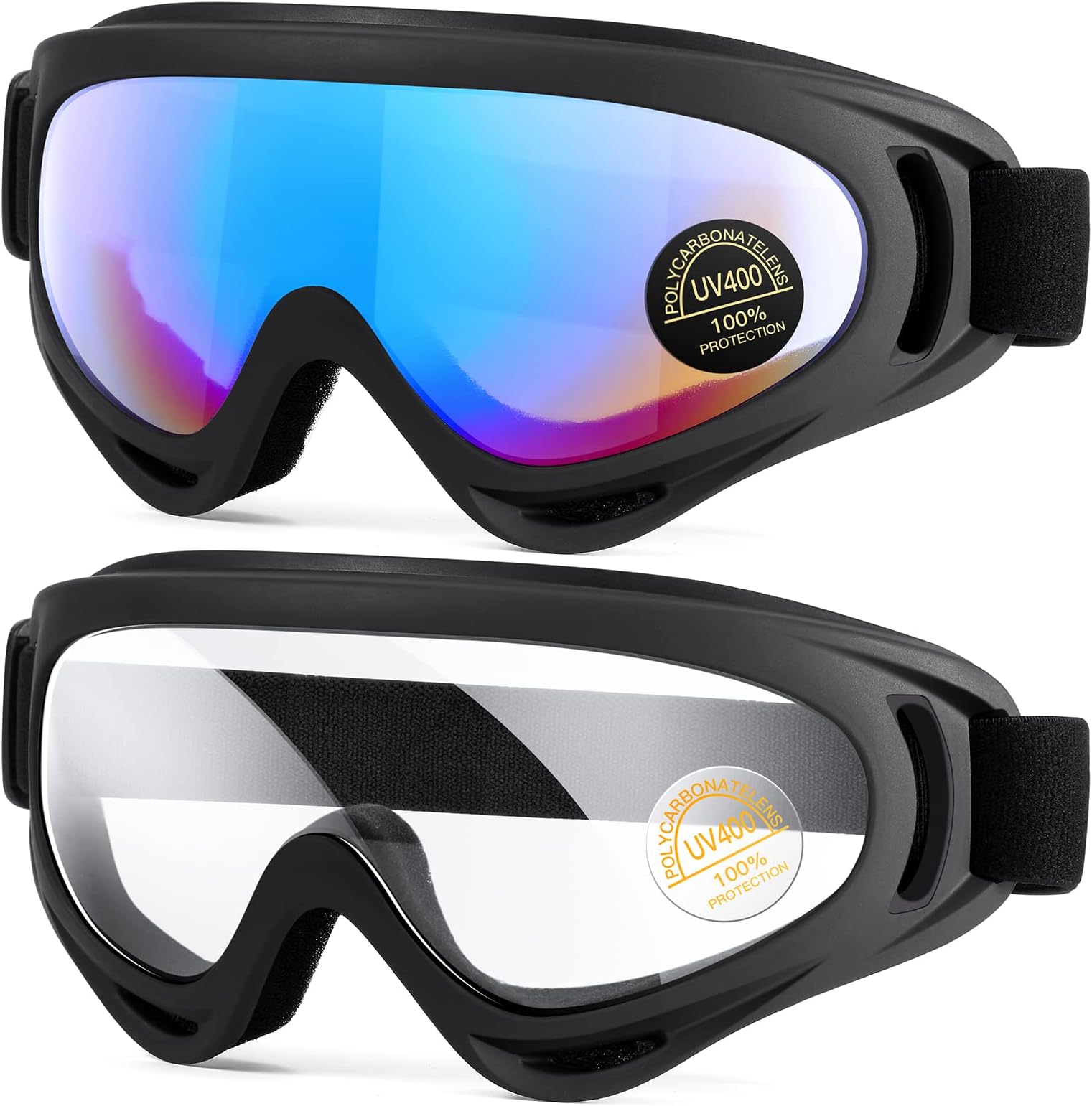 Ski Goggles, Snowboard Goggles for Men, Women, Youth, Kids, Boys or Girls, Snow Goggle Winter Skiing Sport Goggles, Anti Fog Protection, Wind Resistance, Pack of 2