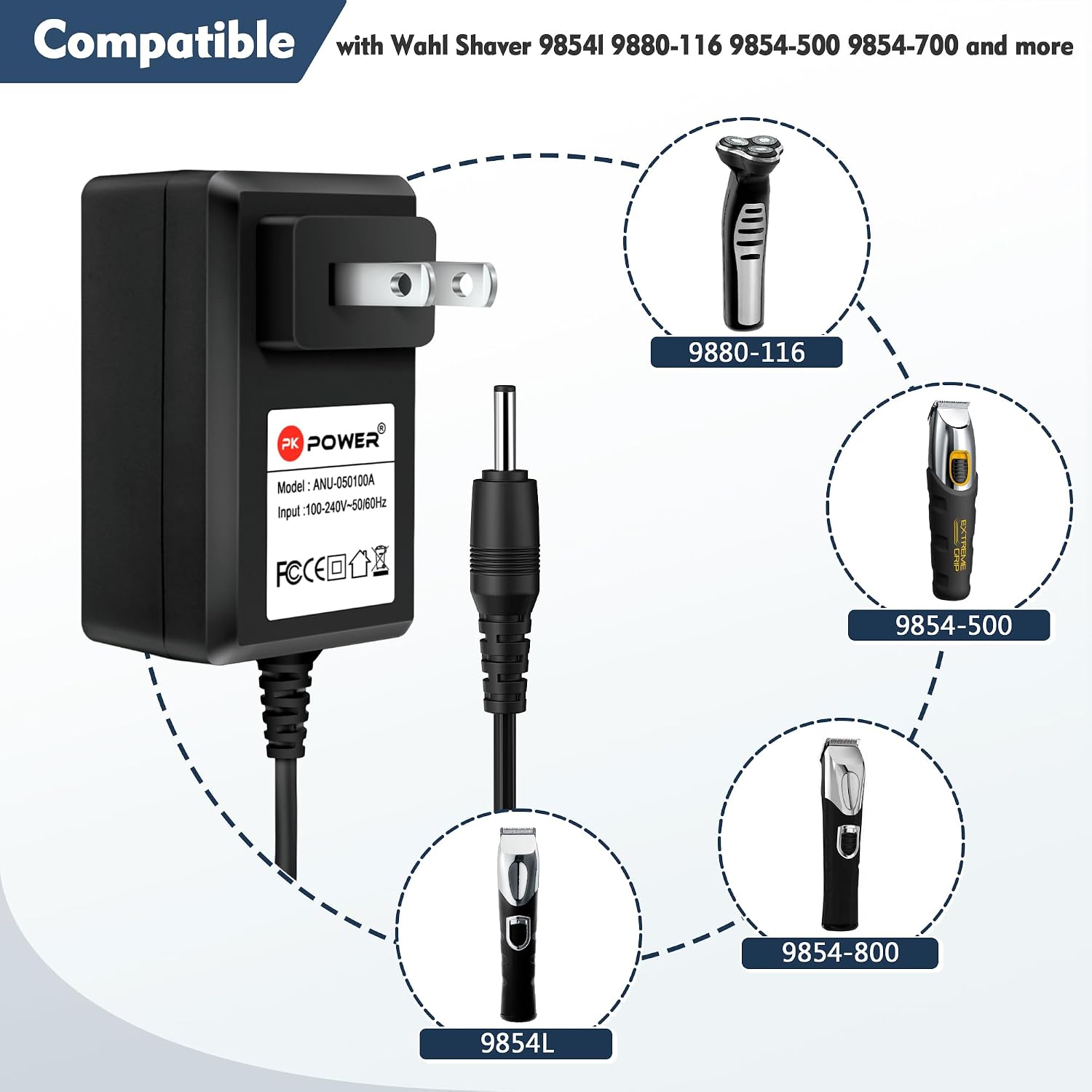 AC DC Adapter 5V Power Supply for Wahl Clippers, Trimmers, Ear & Nose Groomers, 6.6ft Cord – Universal Power Adapter