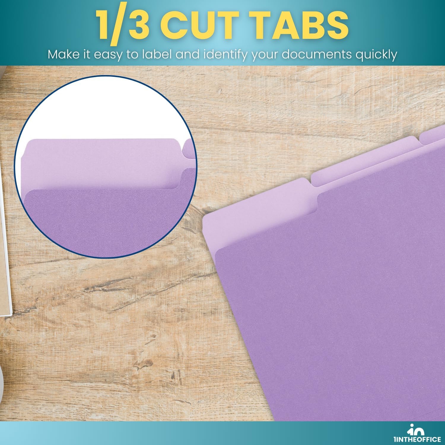 1InTheOffice Purple File Folders Top-Tab File Folders, 3 Tab, Purple, Letter Size, 100/Pack